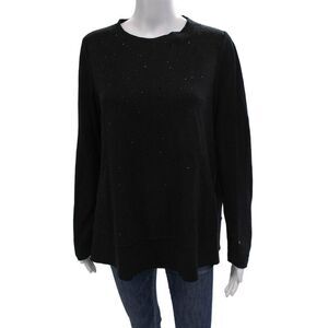Whyci Milano Womens Wool Sequin Embroidered Pullover Sweater Top Black SIze 44